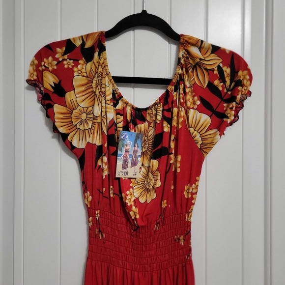 Red tropical print maxi dress - Picture 2 of 3